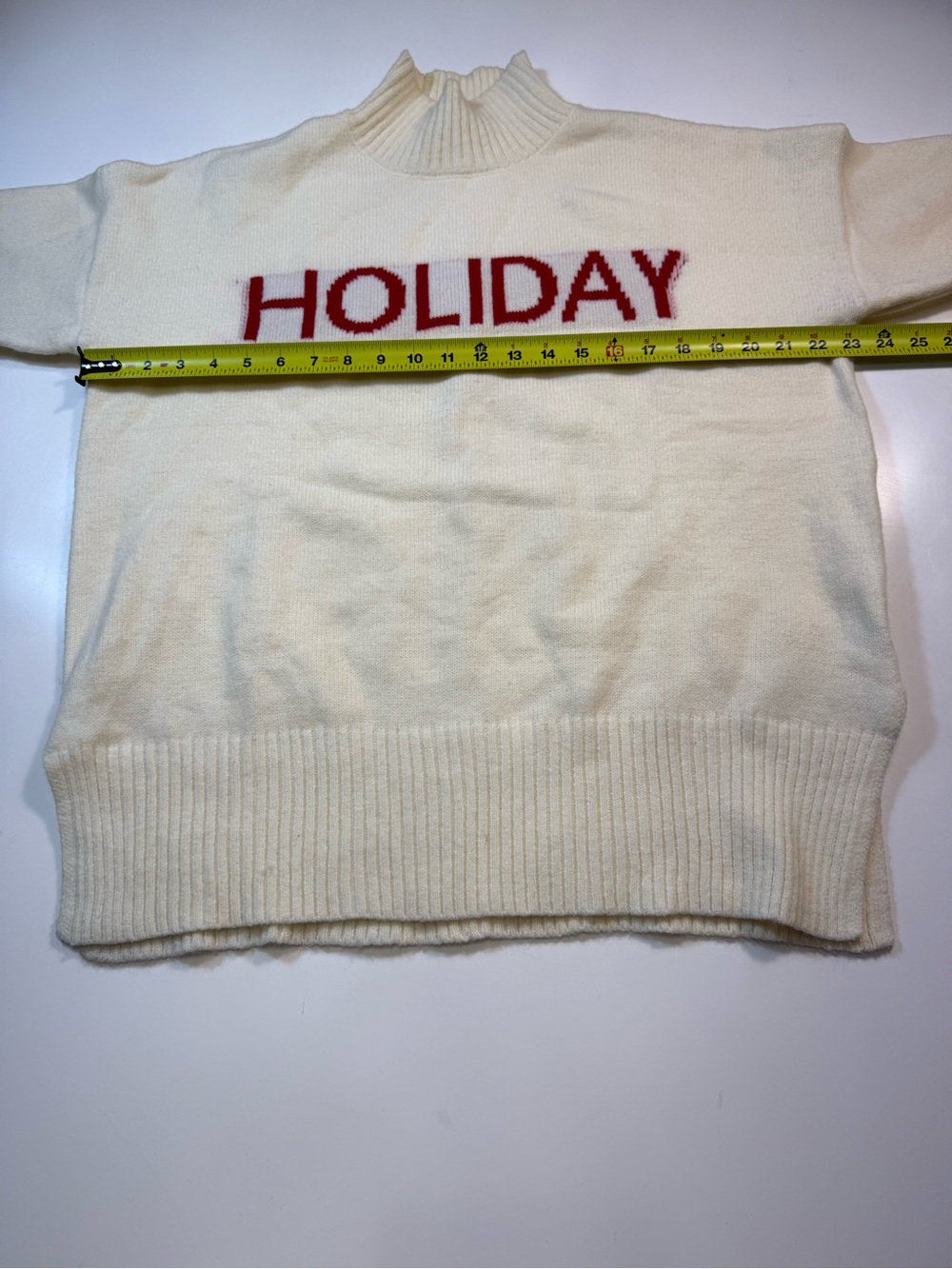 Elan Cream Cowlneck Sweater with Red 'HOLIDAY' Lettering - Picture 4 of 6